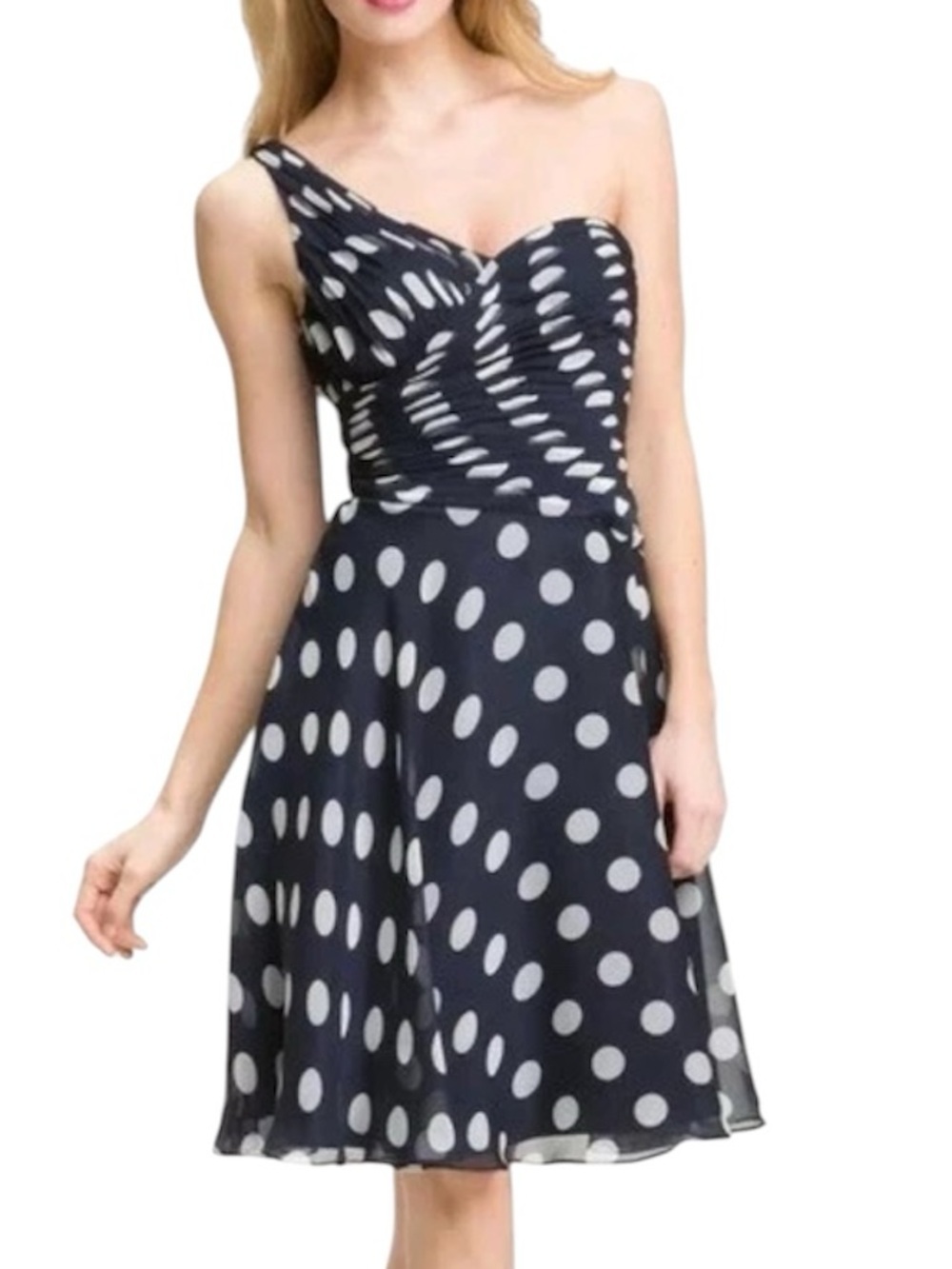 Adrianna Papell Off Shoulder Chiffon Polka Dot Dress Size 4